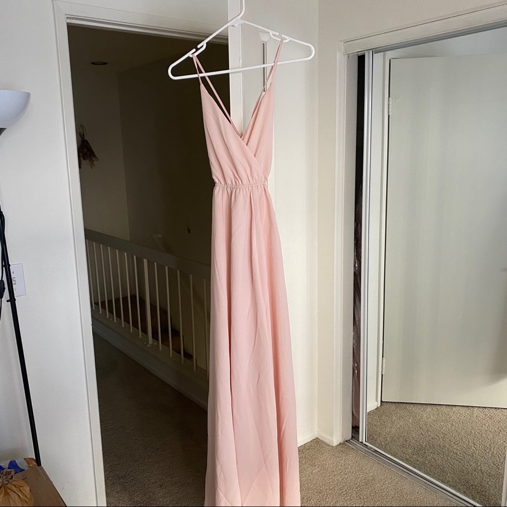 Baby pink backless bridesmaid dress